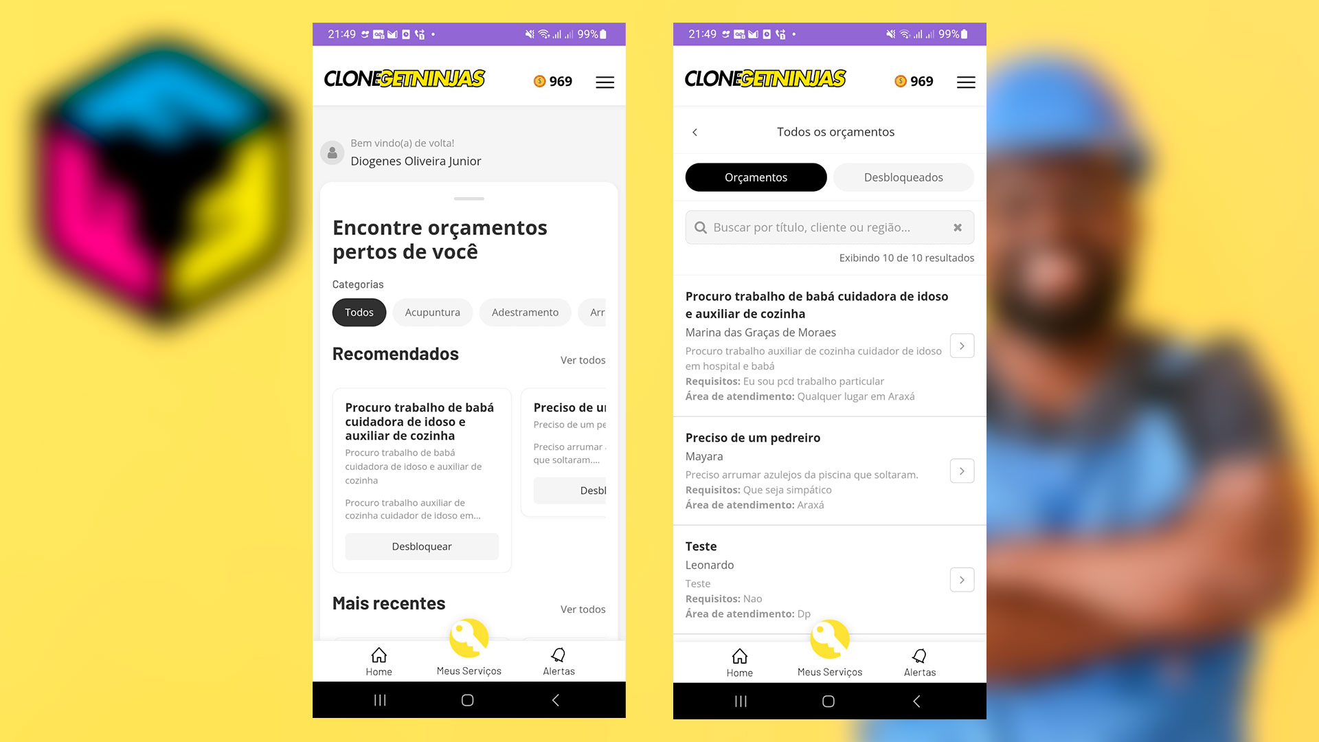 Plataforma WordPress e Aplicativo Clone GetNinjas para Anroid e IOS [DEMONSTRAÇÃO]